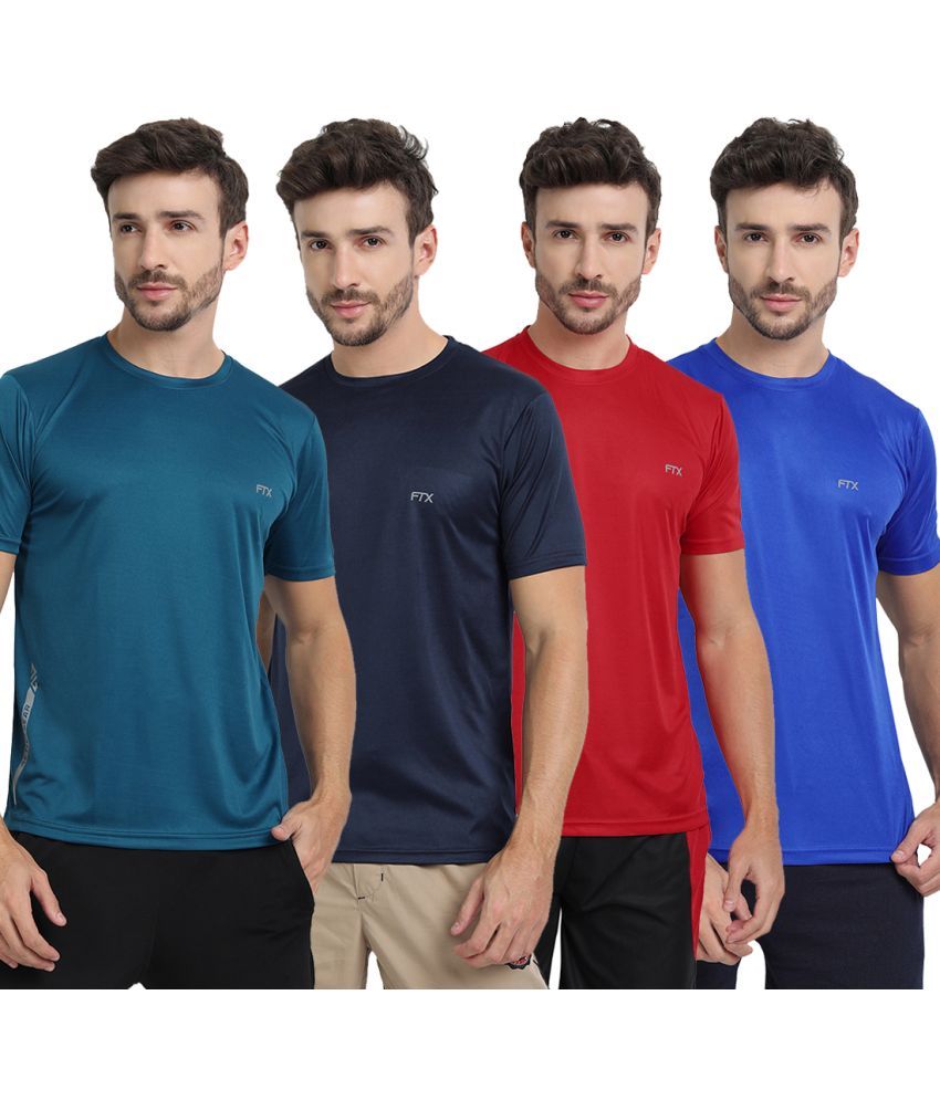     			FTX Polyester Regular Fit Solid Half Sleeves Men's T-Shirt - Multicolor ( Pack of 4 )