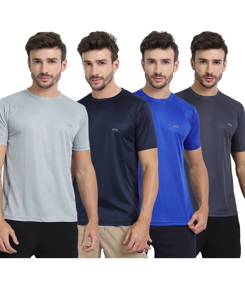     			FTX Polyester Regular Fit Solid Half Sleeves Men's T-Shirt - Multicolor ( Pack of 4 )