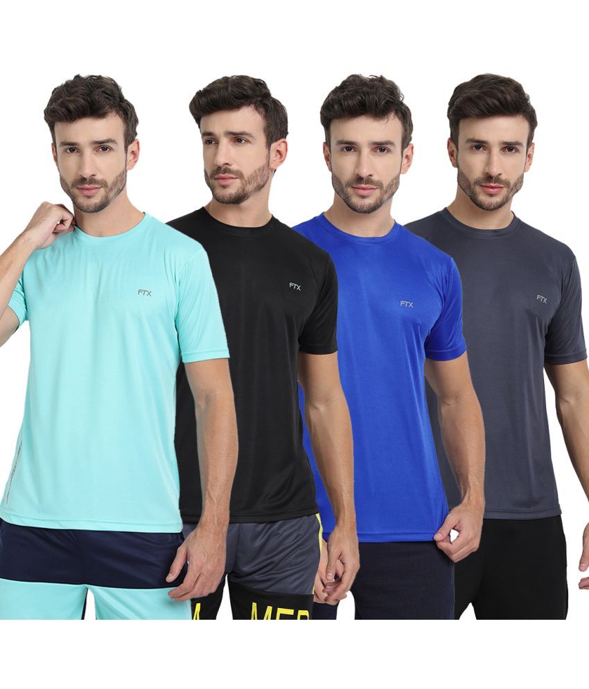     			FTX Polyester Regular Fit Solid Half Sleeves Men's T-Shirt - Multicolor ( Pack of 4 )