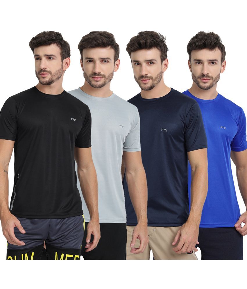     			FTX Polyester Regular Fit Solid Half Sleeves Men's T-Shirt - Multicolor ( Pack of 4 )