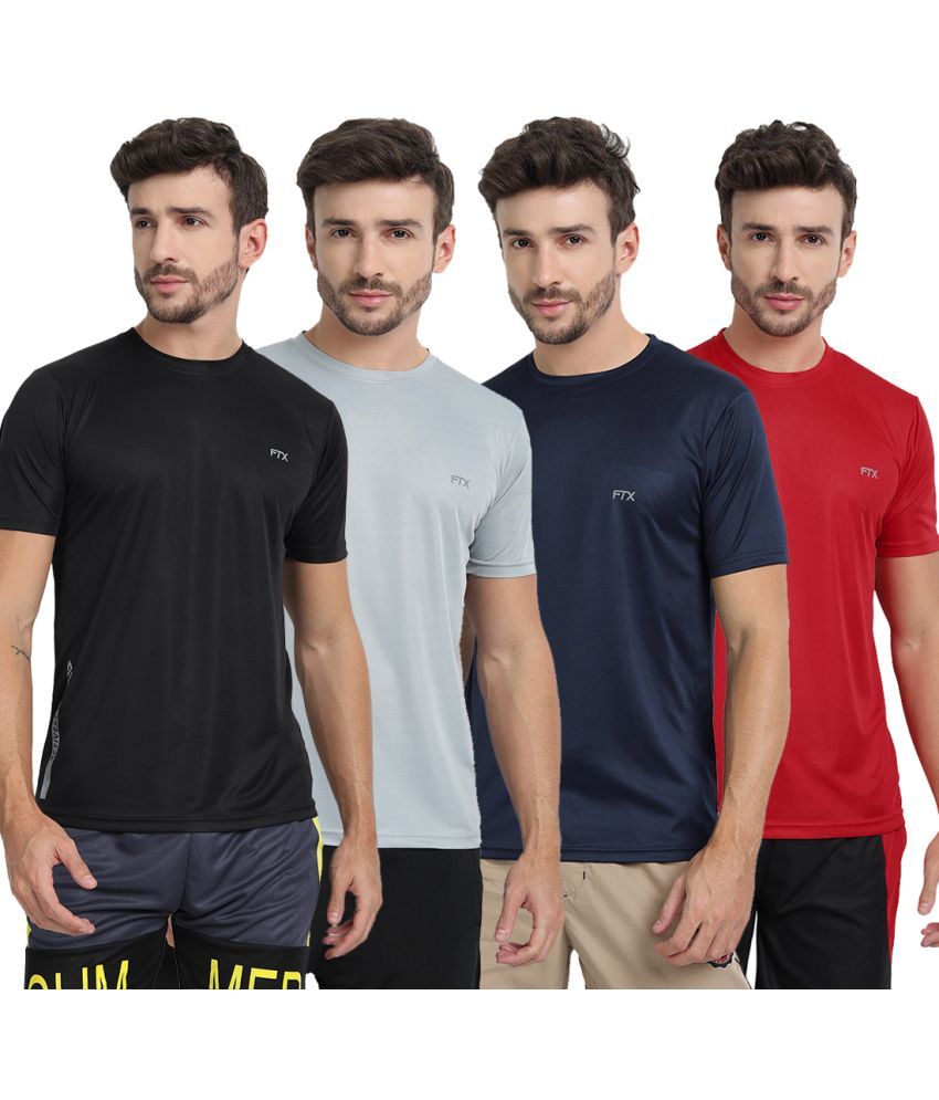     			FTX Polyester Regular Fit Solid Half Sleeves Men's T-Shirt - Multicolor ( Pack of 4 )