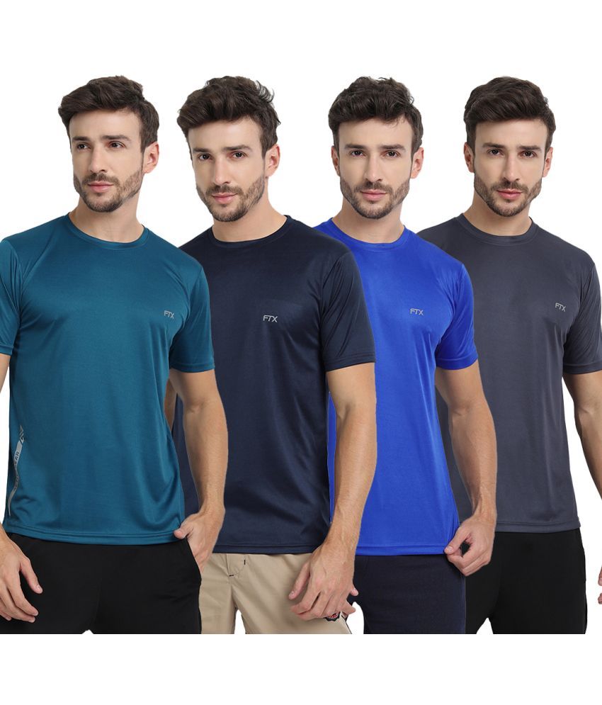     			FTX Polyester Regular Fit Solid Half Sleeves Men's T-Shirt - Multicolor ( Pack of 4 )