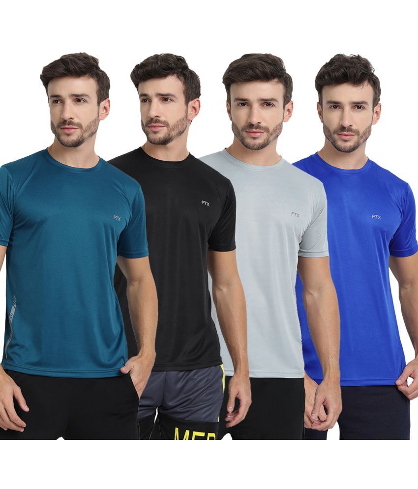     			FTX Polyester Regular Fit Solid Half Sleeves Men's T-Shirt - Multicolor ( Pack of 4 )