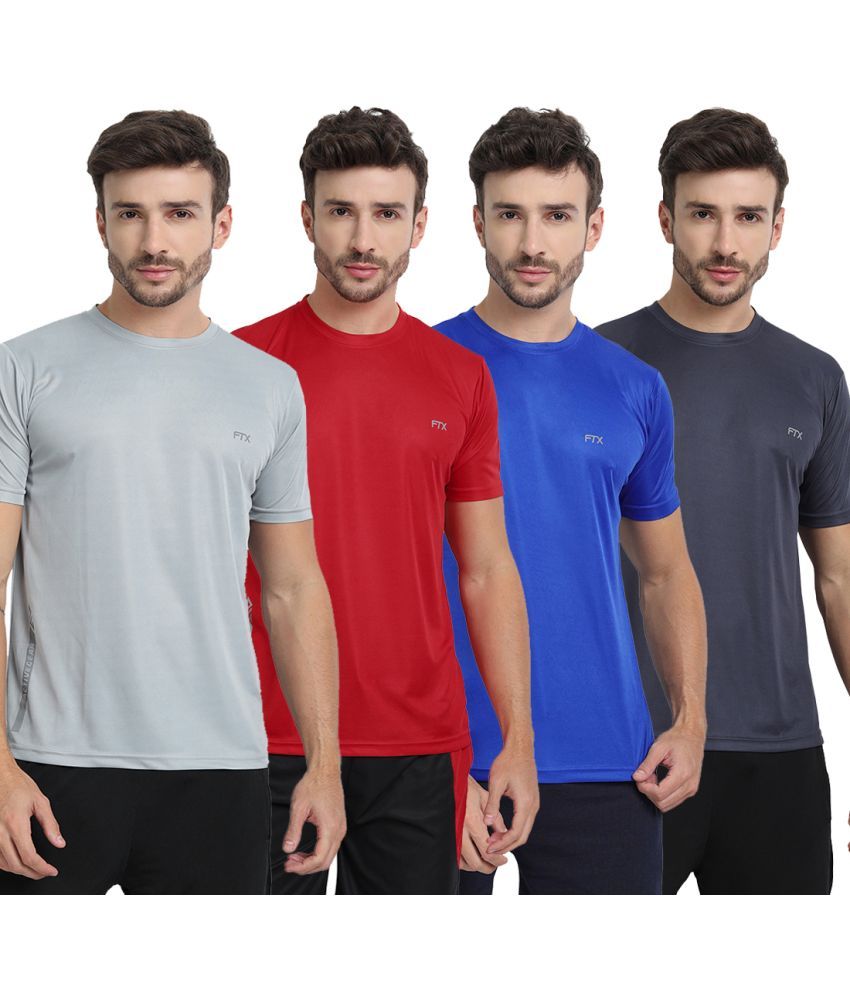     			FTX Polyester Regular Fit Solid Half Sleeves Men's T-Shirt - Multicolor ( Pack of 4 )