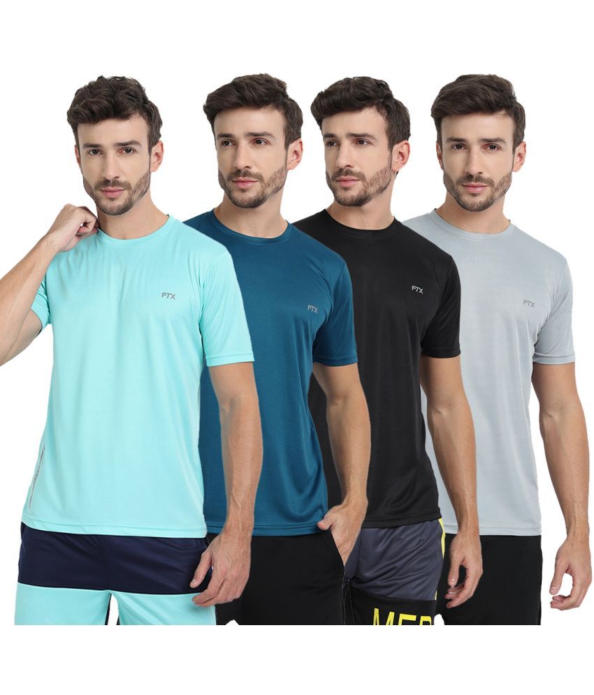     			FTX Polyester Regular Fit Solid Half Sleeves Men's T-Shirt - Multicolor ( Pack of 4 )