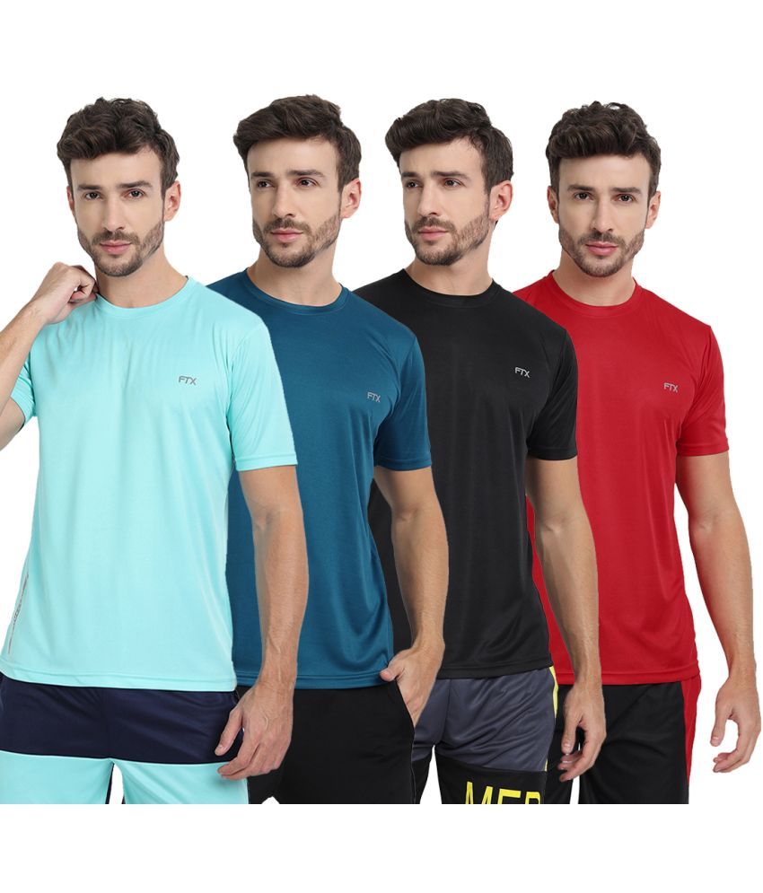     			FTX Polyester Regular Fit Solid Half Sleeves Men's T-Shirt - Multicolor ( Pack of 4 )