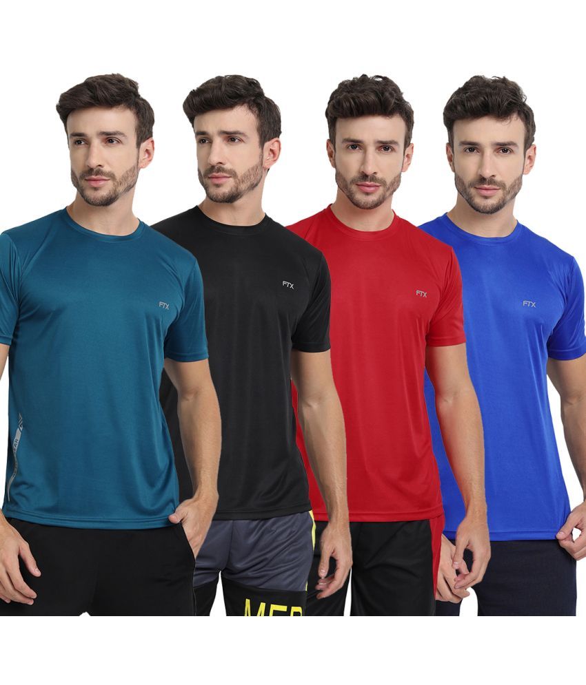     			FTX Polyester Regular Fit Solid Half Sleeves Men's T-Shirt - Multicolor ( Pack of 4 )