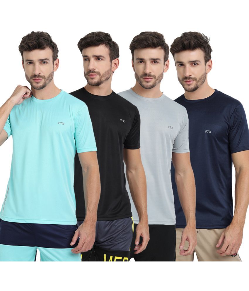     			FTX Polyester Regular Fit Solid Half Sleeves Men's T-Shirt - Multicolor ( Pack of 4 )