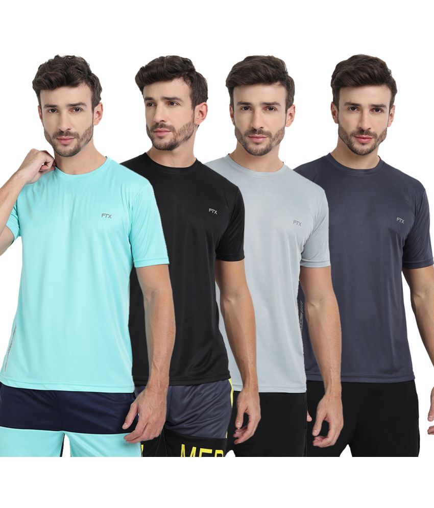     			FTX Polyester Regular Fit Solid Half Sleeves Men's T-Shirt - Multicolor ( Pack of 4 )