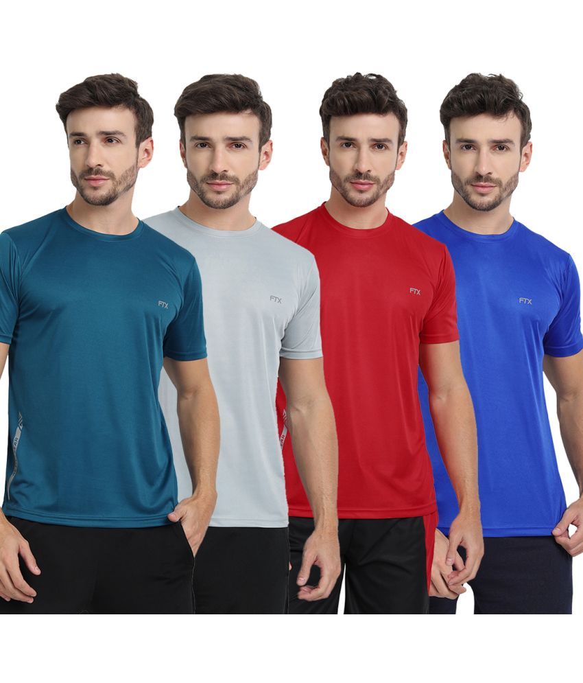     			FTX Polyester Regular Fit Solid Half Sleeves Men's T-Shirt - Multicolor ( Pack of 4 )