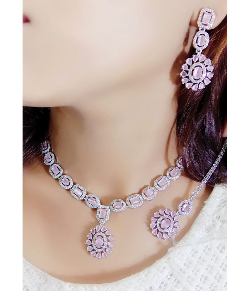     			Ladymania Pink Alloy Necklace Set ( Pack of 1 )