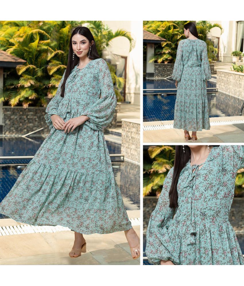     			MISS AYSE Georgette Printed Full Length Women's Fit & Flare Dress - Green ( Pack of 1 )