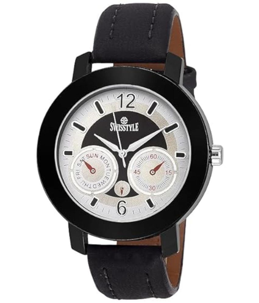     			Swisstyle Black Leather Analog Men's Watch