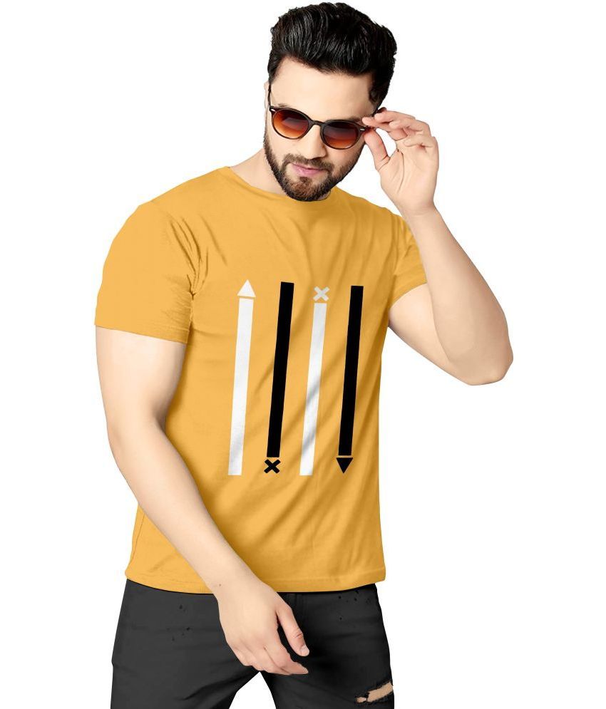     			happy khajana Polyester Regular Fit Striped Half Sleeves Men's T-Shirt - Yellow ( Pack of 1 )