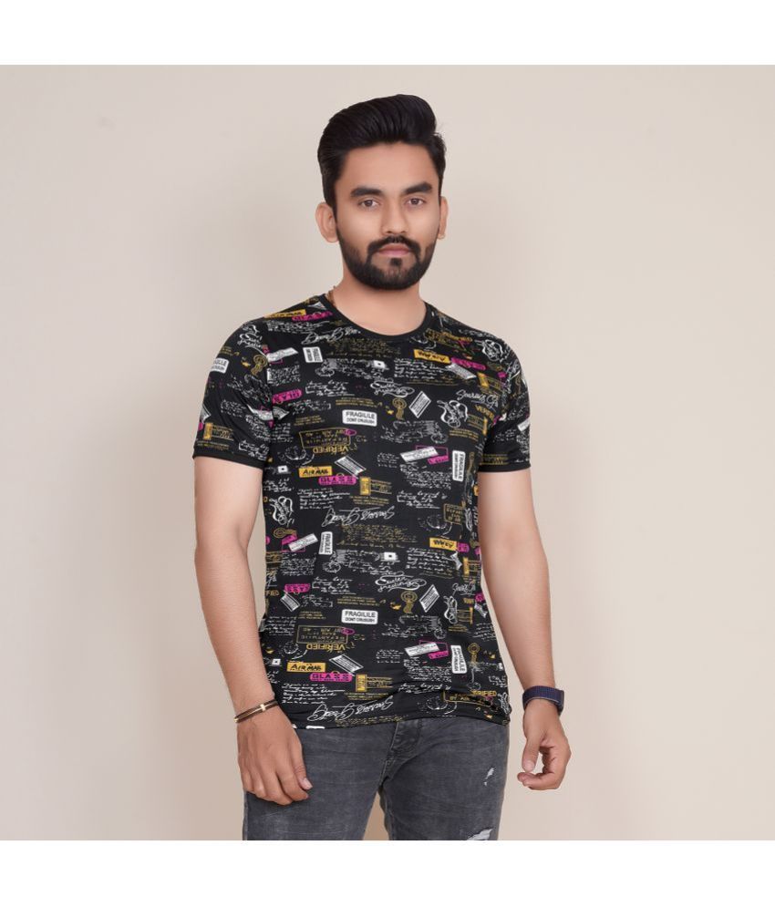     			happy khajana Polyester Regular Fit Printed Half Sleeves Men's T-Shirt - Black ( Pack of 1 )