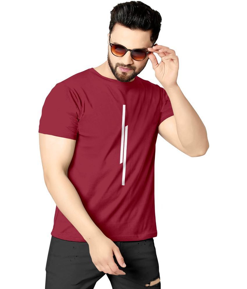     			happy khajana Polyester Regular Fit Striped Half Sleeves Men's T-Shirt - Maroon ( Pack of 1 )