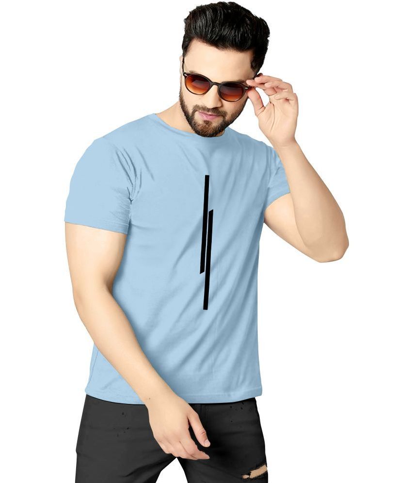     			happy khajana Polyester Regular Fit Striped Half Sleeves Men's T-Shirt - Light Blue ( Pack of 1 )