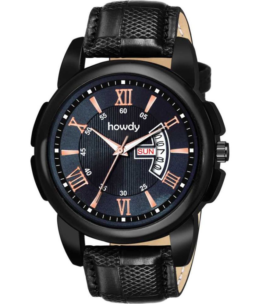     			howdy Black PU Analog Men's Watch