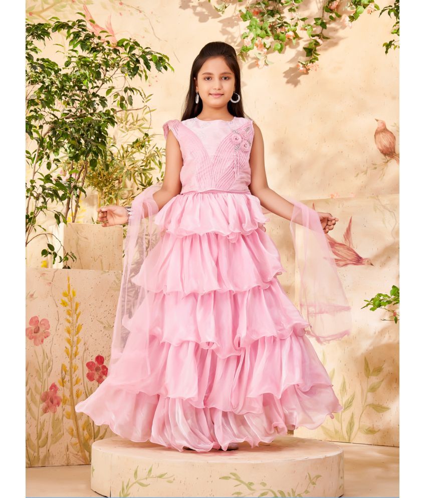     			Aarika Pink Tissue Girls Lehenga Choli Set ( Pack of 1 )