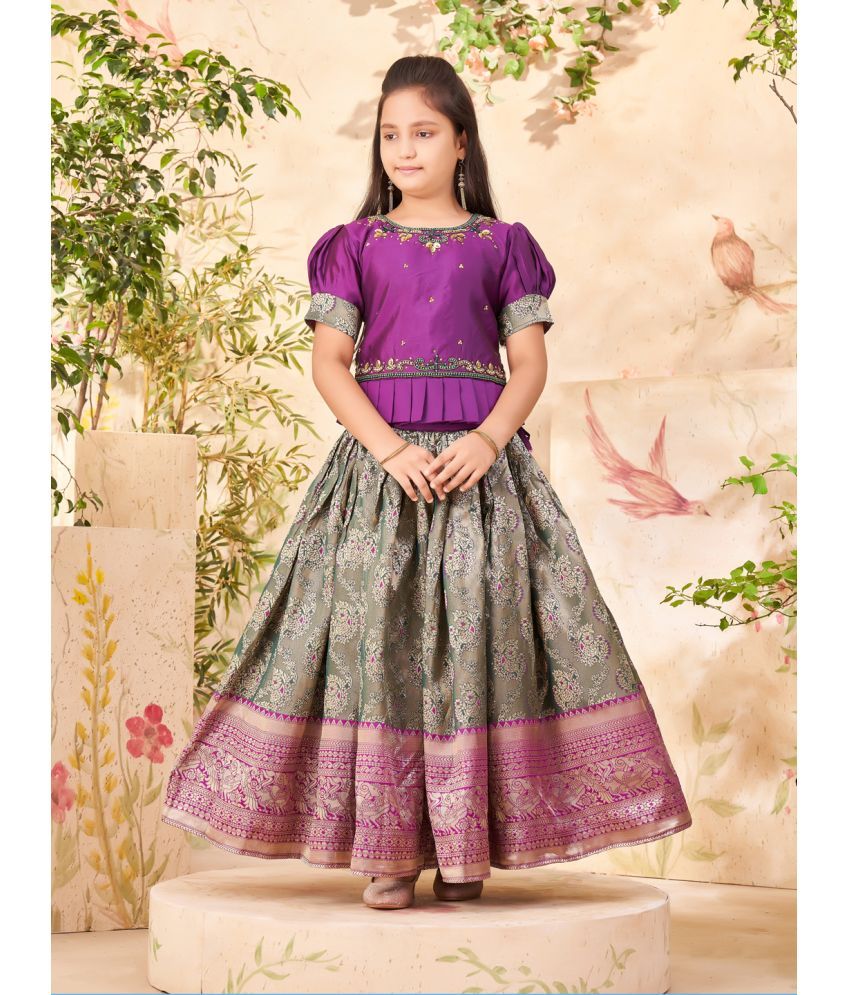     			Aarika Purple Silk Girls Lehenga Skirt ( Pack of 1 )