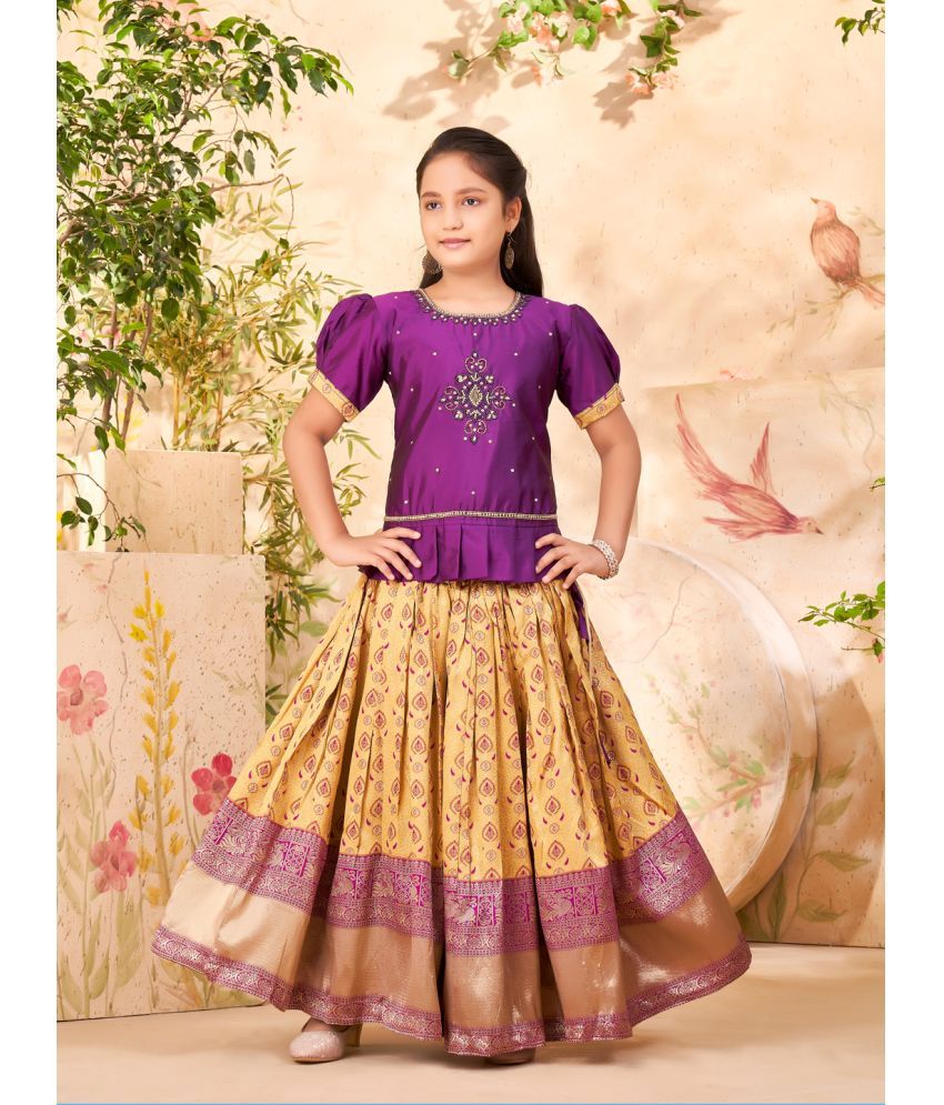     			Aarika Purple Silk Girls Lehenga Skirt ( Pack of 1 )