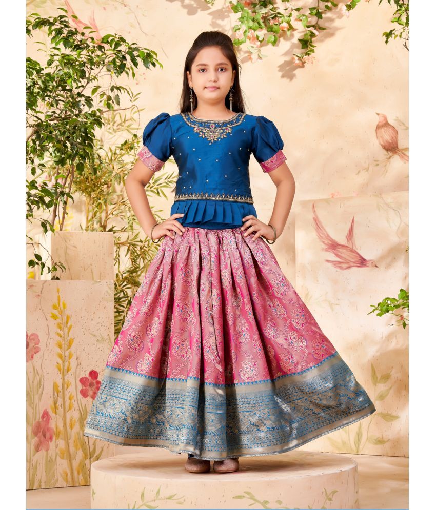     			Aarika Teal Silk Girls Lehenga Choli Set ( Pack of 1 )