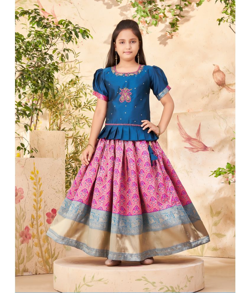     			Aarika Teal Silk Girls Lehenga Skirt ( Pack of 1 )