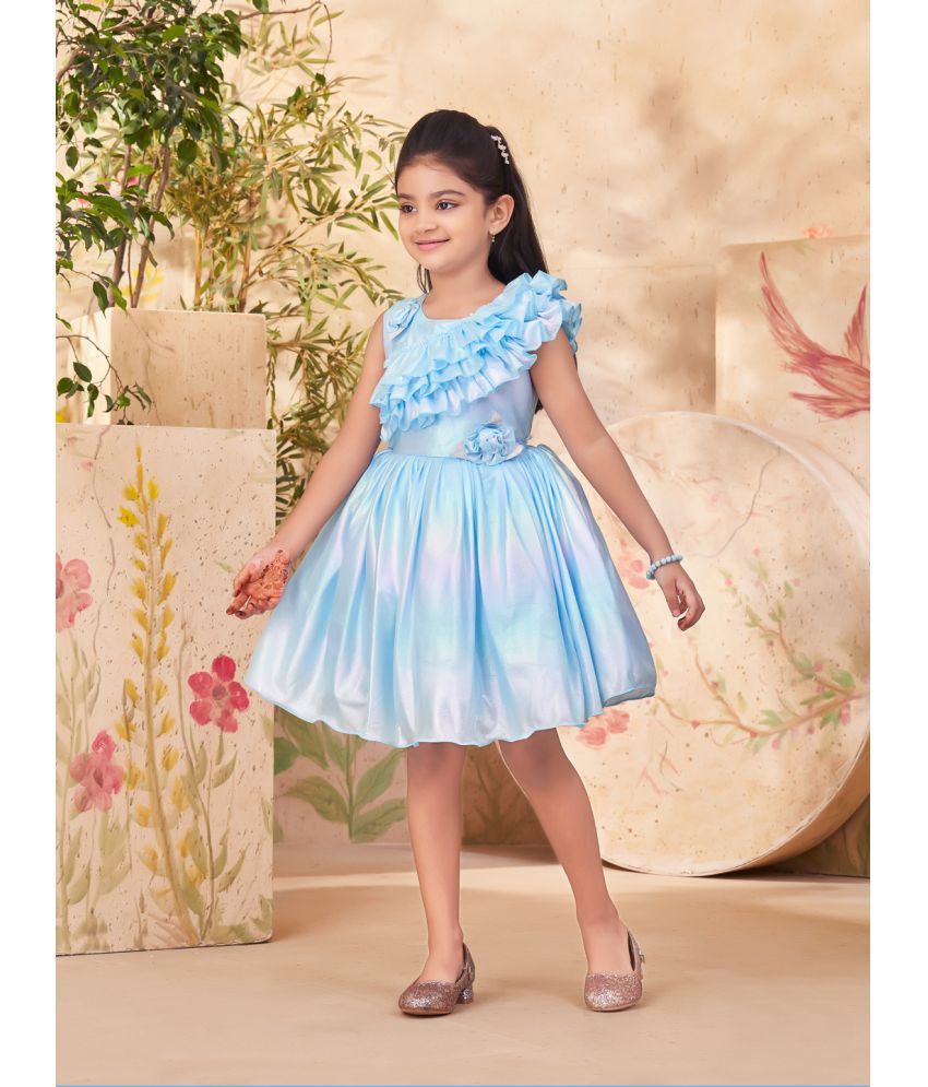     			Aarika Turquoise Silk Girls Fit And Flare Dress ( Pack of 1 )