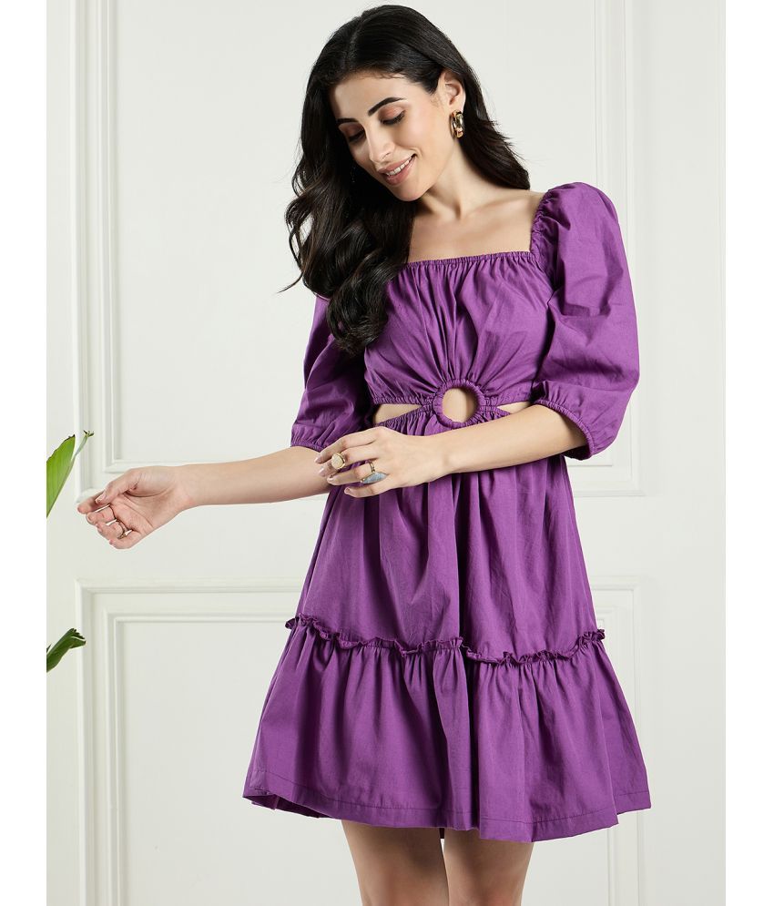     			DRAPE AND DAZZLE Cotton Solid Above Knee Women's Cut Out Dress - Purple ( Pack of 1 )