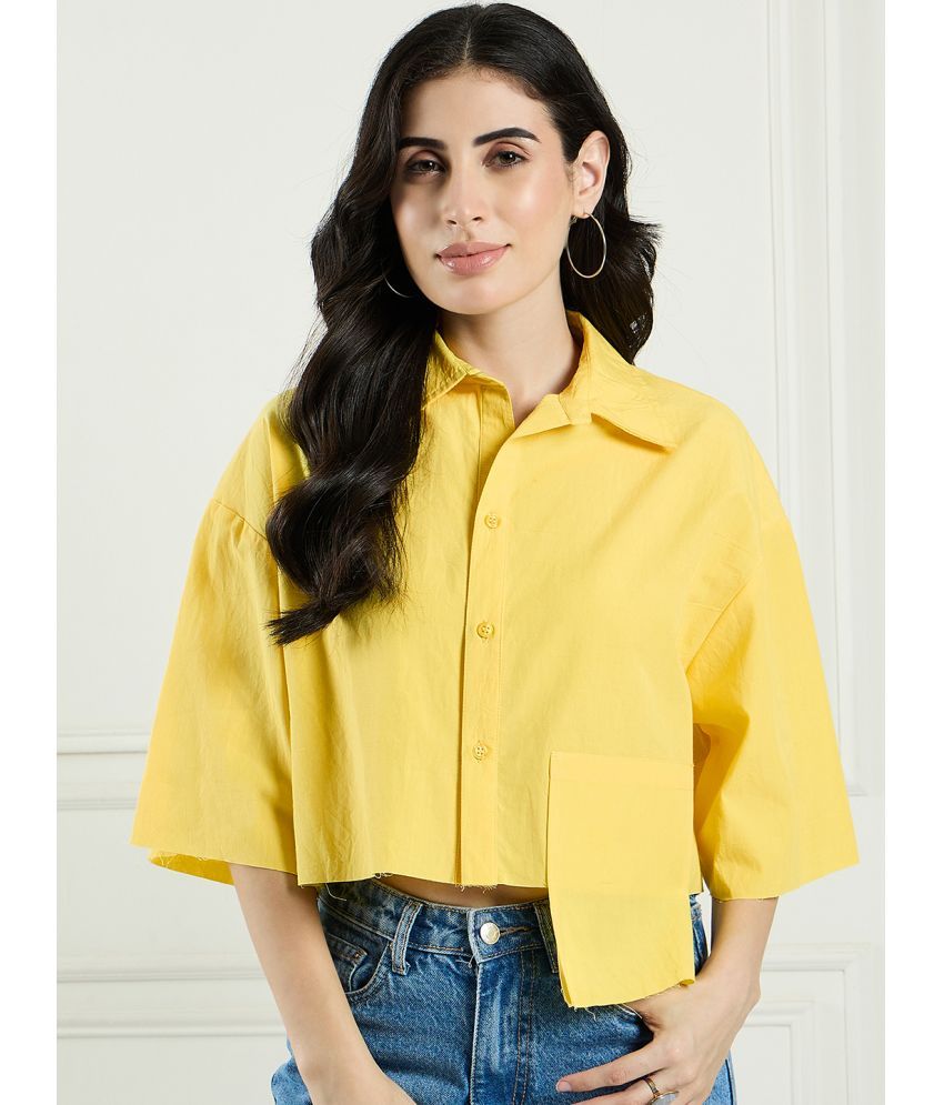     			DRAPE AND DAZZLE Yellow Cotton Women's Crop Top ( Pack of 1 )