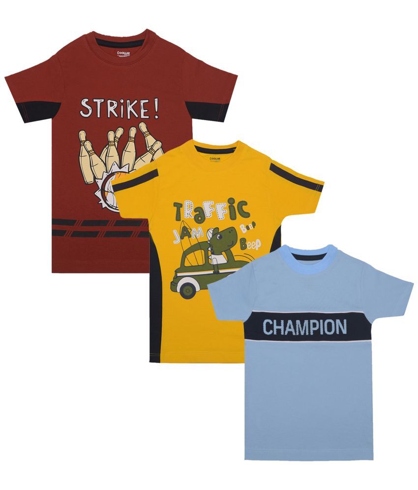     			Dollar Champion Kidswear Multicolor Cotton Boy's T-Shirt ( Pack of 3 )