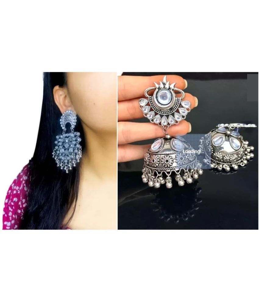     			Samridhi DC Silver Drop Earrings ( Pack of 2 )