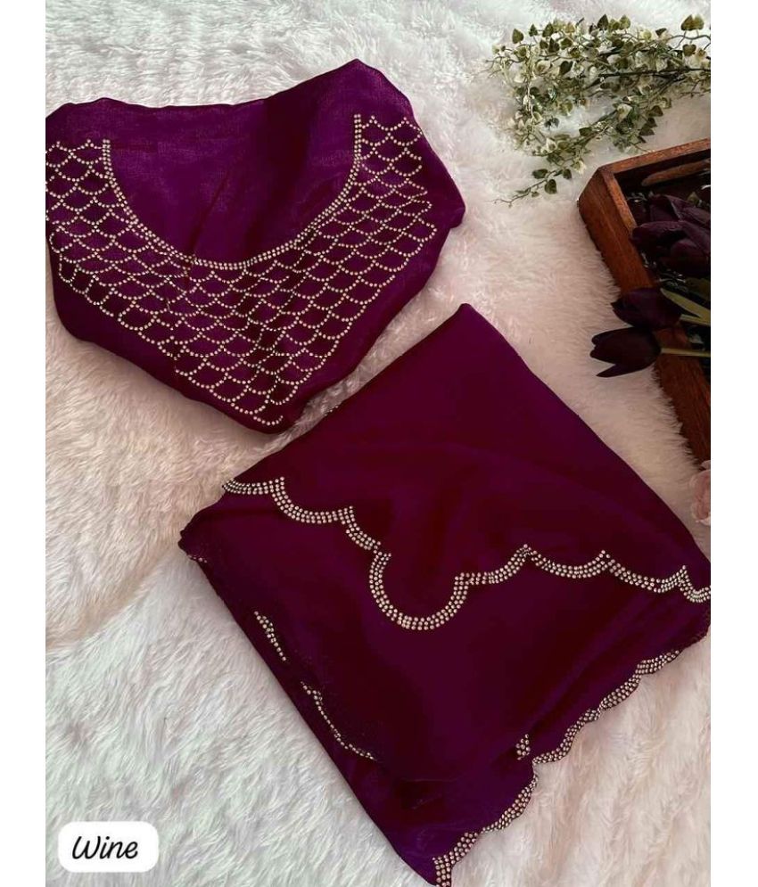     			Shivadit ethnic Georgette Cut Outs Saree With Blouse Piece - Purple ( Pack of 1 )