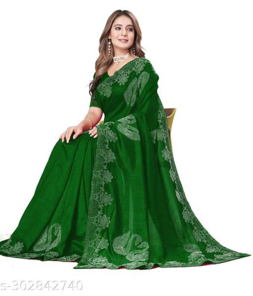     			Shivadit ethnic Georgette Embroidered Saree With Blouse Piece - Green ( Pack of 1 )