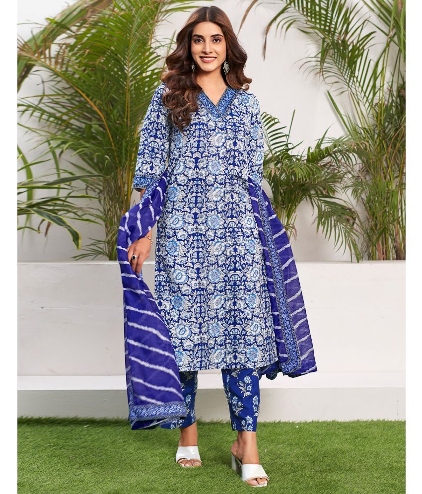     			Skylee Rayon Printed Kurti With Pants Women's Stitched Salwar Suit - Blue ( Pack of 1 )