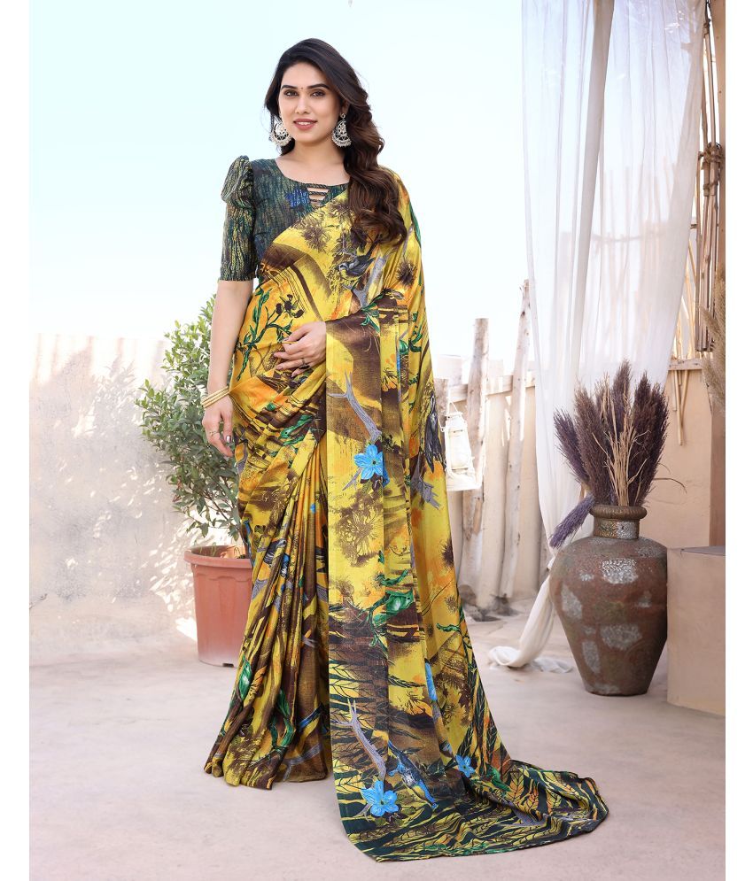     			Yashika Silk Blend Printed Saree With Blouse Piece - Brown ( Pack of 1 )