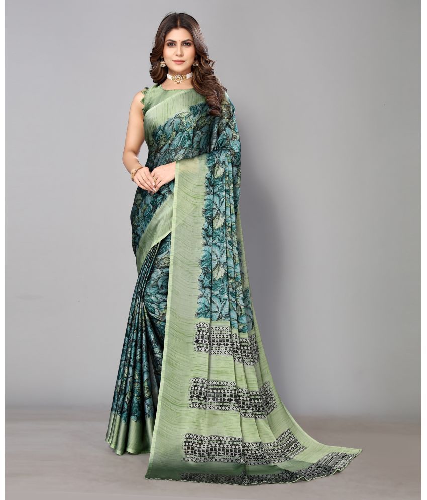     			Yashika Silk Blend Printed Saree With Blouse Piece - Light Green ( Pack of 1 )