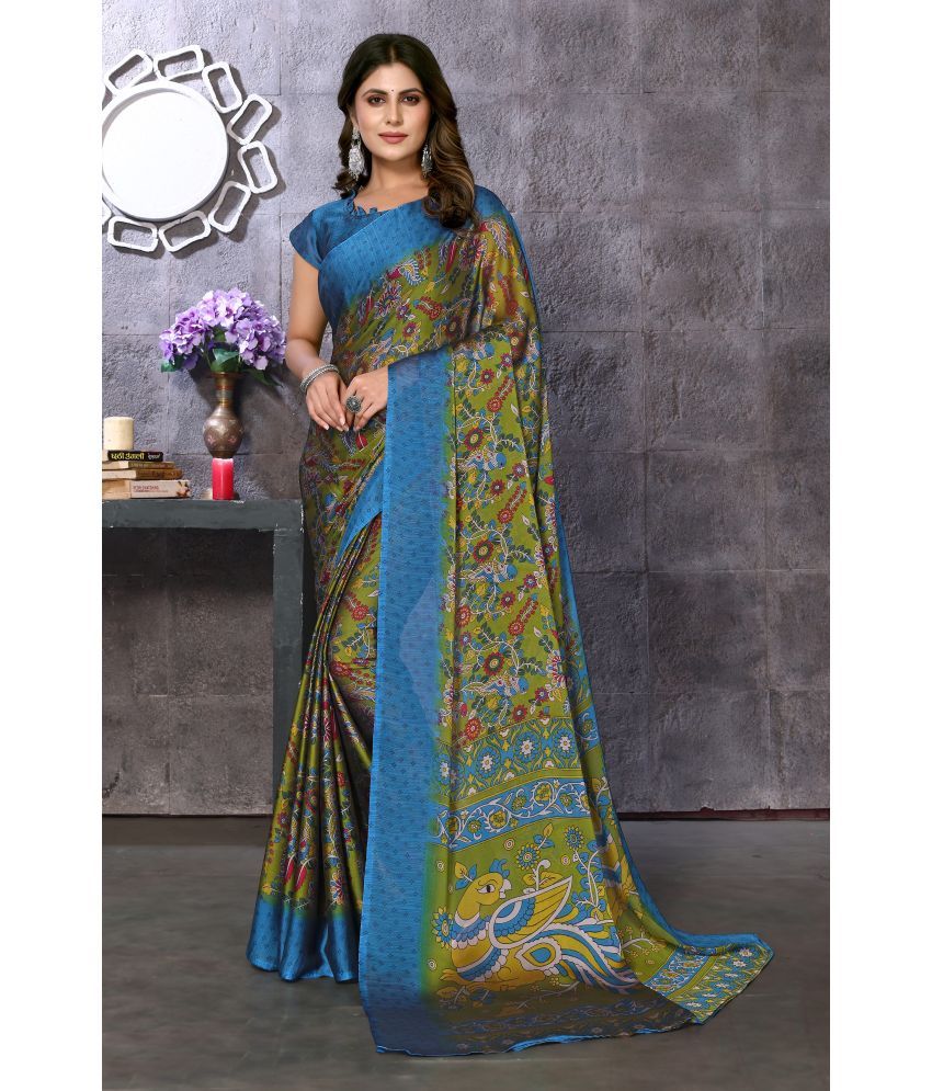     			Yashika Silk Blend Printed Saree With Blouse Piece - Rama ( Pack of 1 )