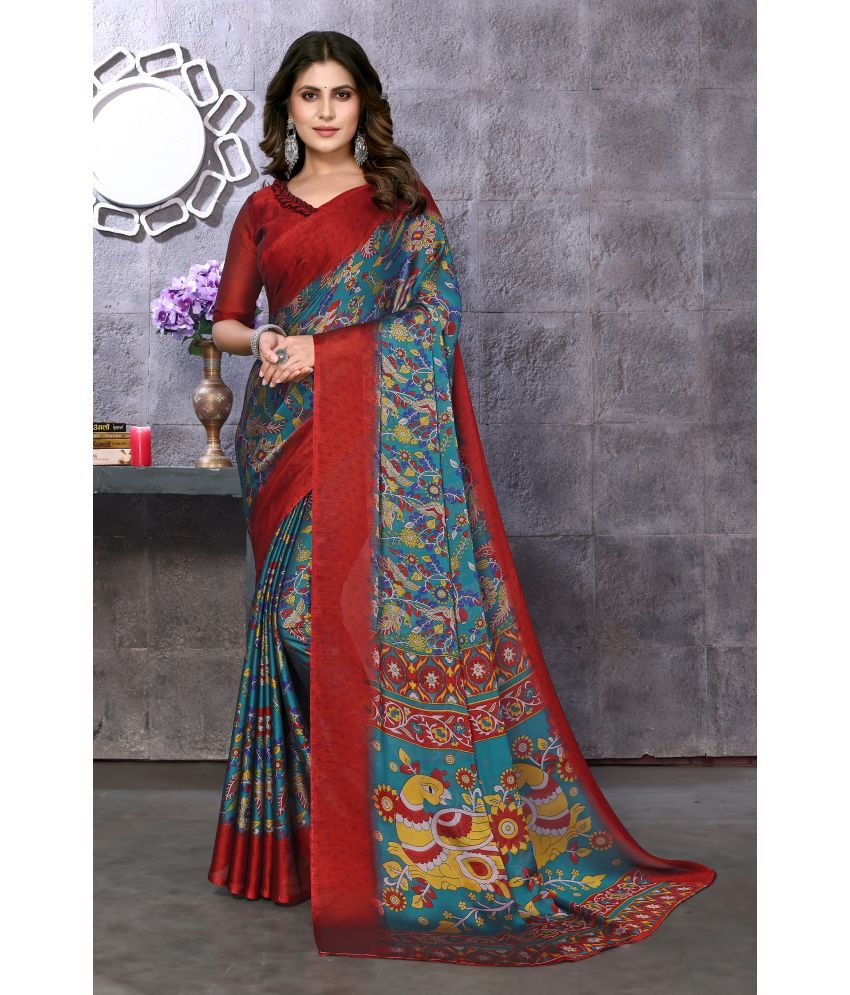     			Yashika Silk Blend Printed Saree With Blouse Piece - Maroon ( Pack of 1 )