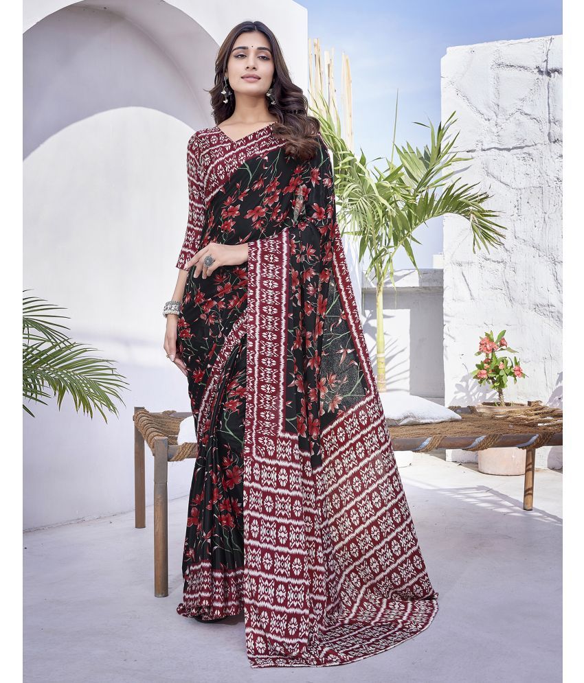     			Yashika Silk Blend Printed Saree With Blouse Piece - Black ( Pack of 1 )