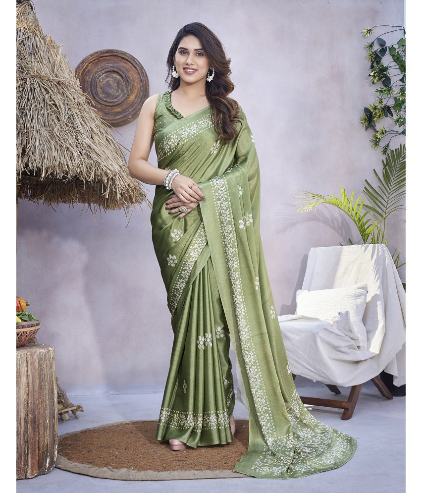     			Yashika Silk Blend Printed Saree With Blouse Piece - Light Green ( Pack of 1 )