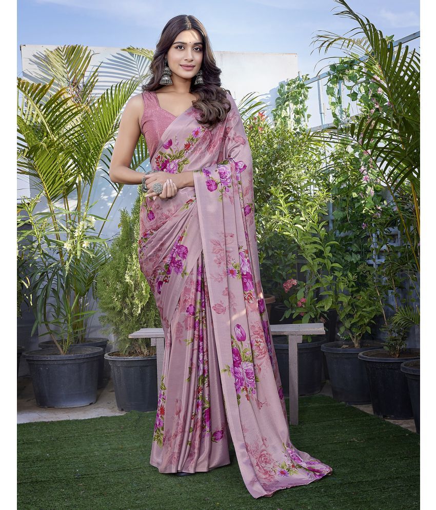     			Yashika Silk Blend Printed Saree With Blouse Piece - Pink ( Pack of 1 )