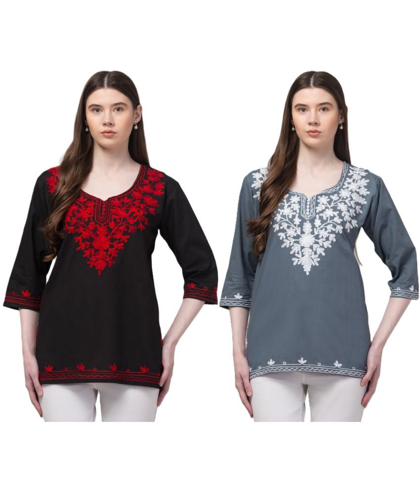     			Aura Glam Rayon Embroidered Straight Women's Kurti - Multicolor2 ( Pack of 2 )