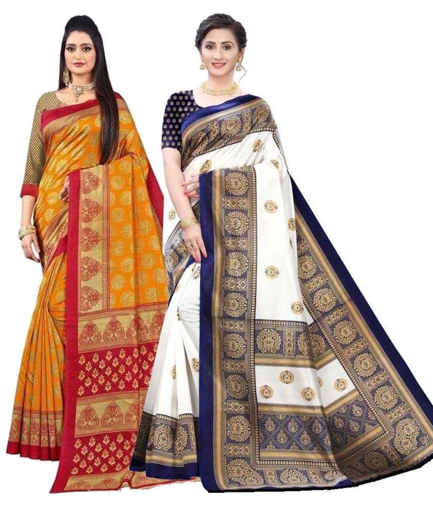     			Kanooda Prints Art Silk Printed Saree With Blouse Piece - Blue ( Pack of 2 )