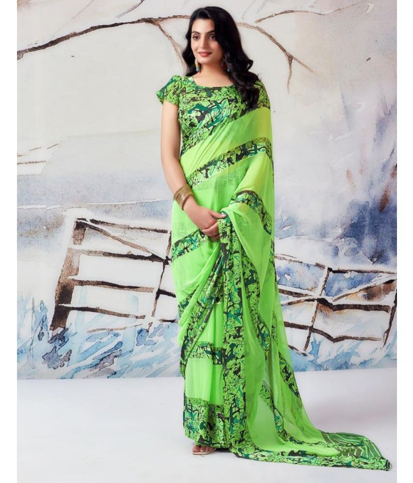     			Sanjana Silk Georgette Printed Saree With Blouse Piece - Mint Green ( Pack of 1 )