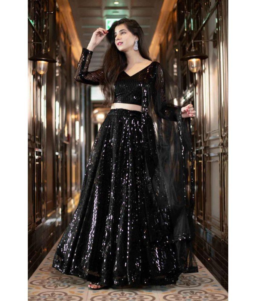     			kedar fab Black Net Circular Semi Stitched Lehenga Single