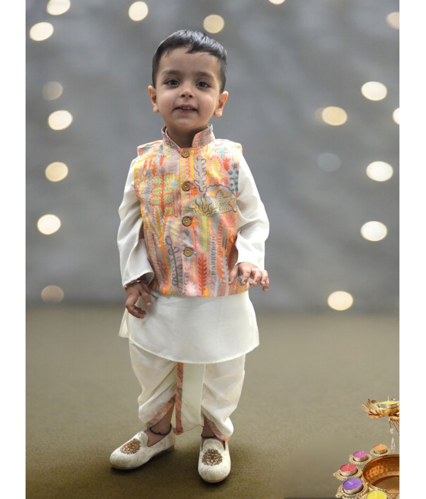     			A.T.U.N. Cream Polyester Blend Boys Dhoti Kurta Set - Pack of 1