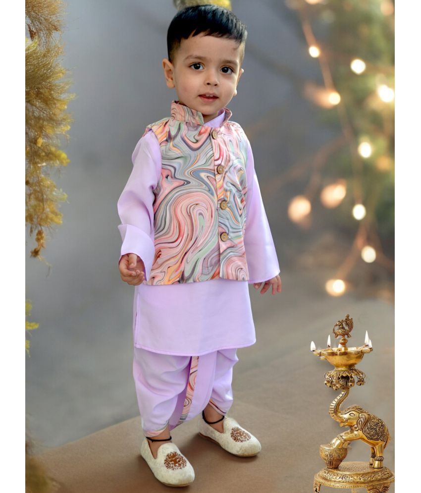     			A.T.U.N. Boys Polyester Blend Abstract - Pattern Dhoti Kurta Set ( Mauve , Pack of 1 )