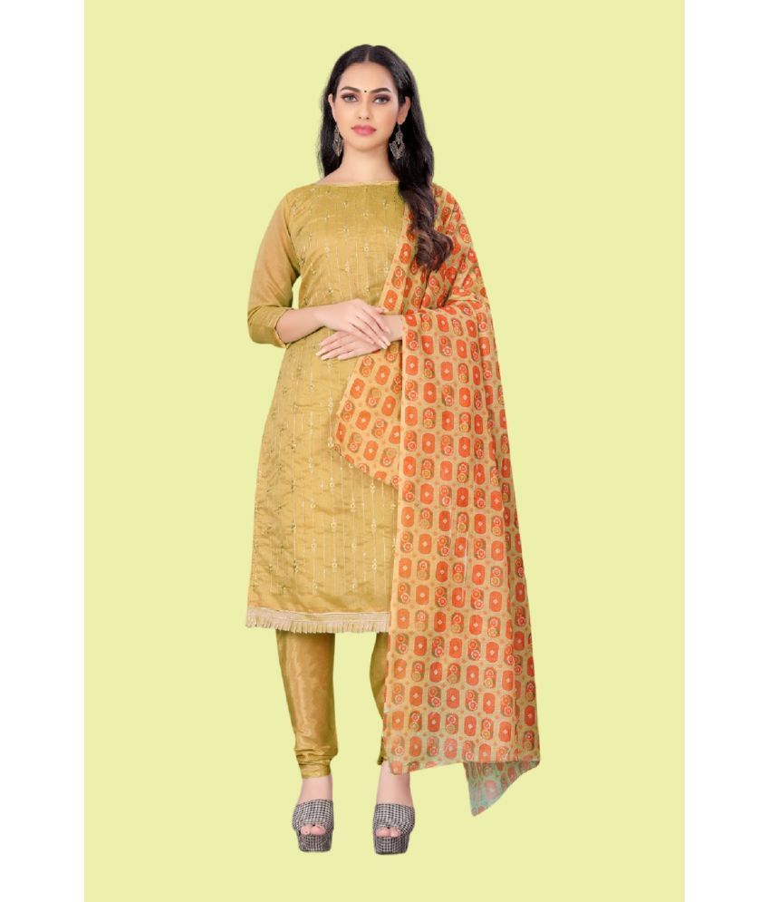     			A TO Z CART Unstitched Chanderi Embroidered Dress Material - Yellow ( Pack of 1 )