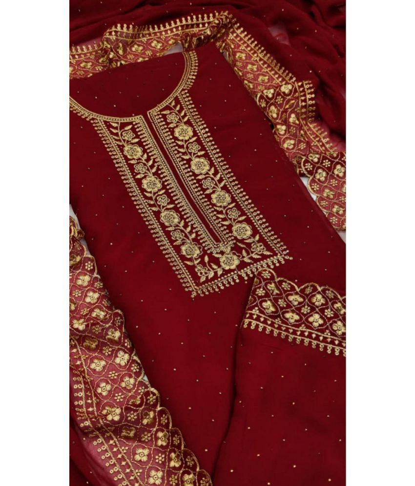     			A TO Z CART Unstitched Georgette Embroidered Dress Material - Maroon ( Pack of 1 )